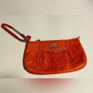 NWOT Coach Madison Leather Burnt Sienna Rust Orange Pleated Large Wristlet